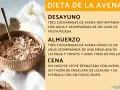 Un tazón de avena, ingrediente principal de esta dieta, se muestra junto a un texto que detalla las comidas del día.