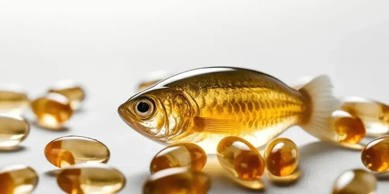 Un pez dorado rodeado de cápsulas blandas, sugiriendo un exceso omega 3.