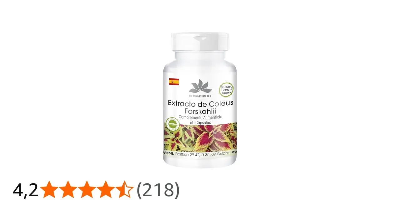 Bote de Extracto de Coleus Forskohlii, complemento alimenticio de 60 cápsulas.