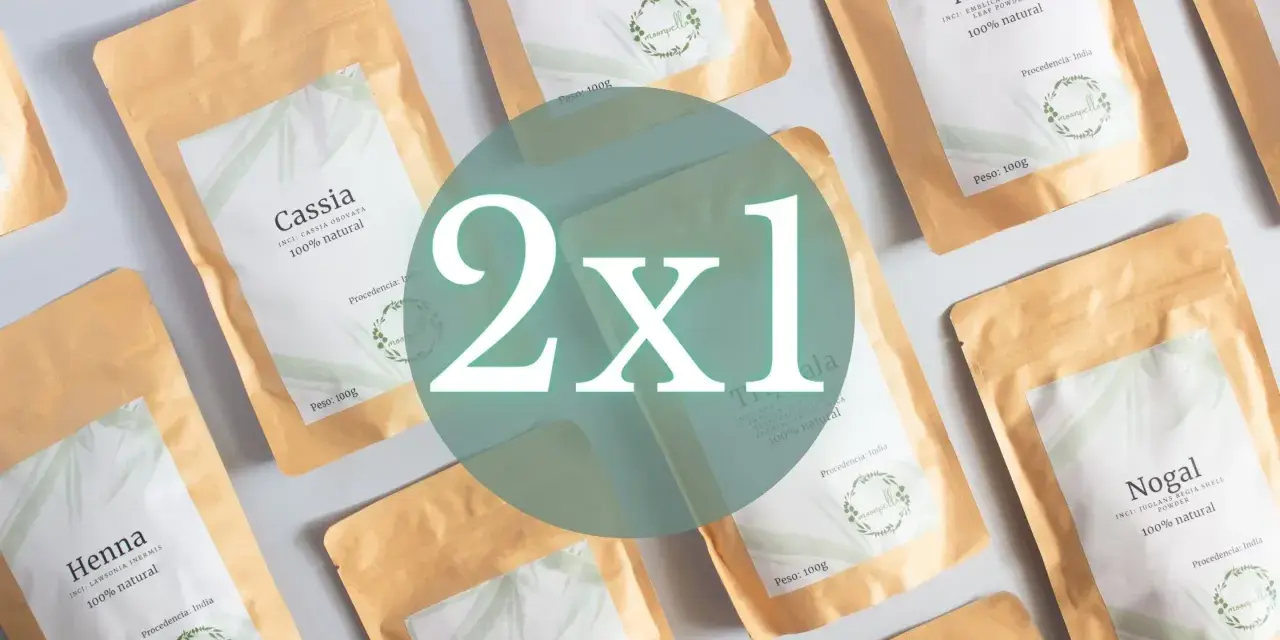 Oferta 2x1 en plantas ayurvedicas. Bolsas de Henna, Cassia, Amla y Nogal, 100% naturales.