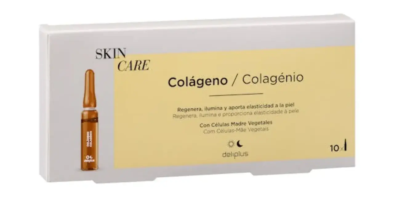 Caja de colágeno Deliplus de Mercadona. Su composición incluye células madre vegetales para regenerar, iluminar y dar elasticidad a la piel.