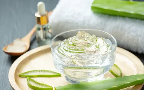Gel de aloe vera en un cuenco, con rodajas y hojas de la planta, y un gotero. Descubre para qué sirve la **sábila** para el cuidado de la piel.