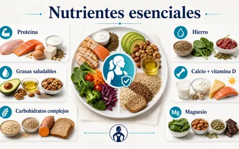 El magnesio es clave para la salud femenina. La imagen muestra alimentos ricos en magnesio como espinacas, almendras, semillas y chocolate negro.