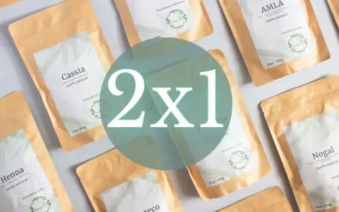 Oferta 2x1 en plantas ayurvedicas. Bolsas de Henna, Cassia, Amla y Nogal, 100% naturales.