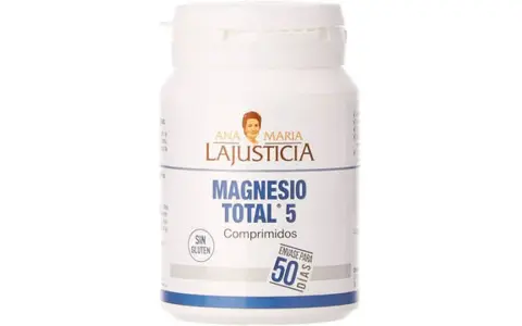 Envase de Magnesio Total 5 de Ana María Lajusticia. Ideal para saber cuándo se debe tomar el magnesio en las mujeres.