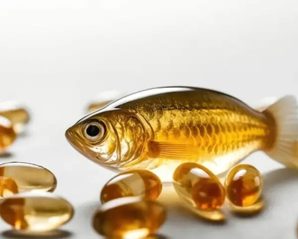 Un pez dorado rodeado de cápsulas blandas, sugiriendo un exceso omega 3.