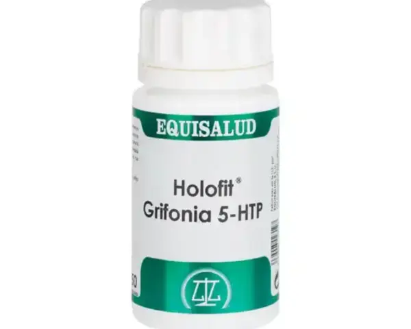 Bote de Holofit Griffonia 5-HTP de Equisalud. La griffonia es una planta que se usa para mejorar el estado de ánimo y el sueño.