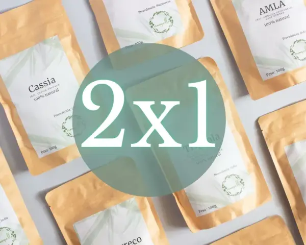 Oferta 2x1 en plantas ayurvedicas. Bolsas de Henna, Cassia, Amla y Nogal, 100% naturales.