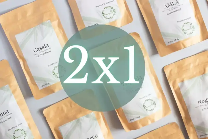 Oferta 2x1 en plantas ayurvedicas. Bolsas de Henna, Cassia, Amla y Nogal, 100% naturales.