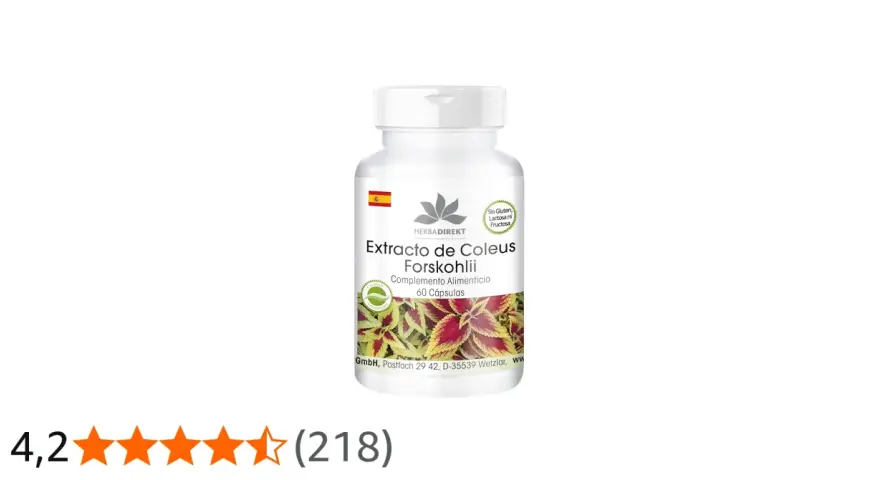 Bote de Extracto de Coleus Forskohlii, complemento alimenticio de 60 cápsulas.