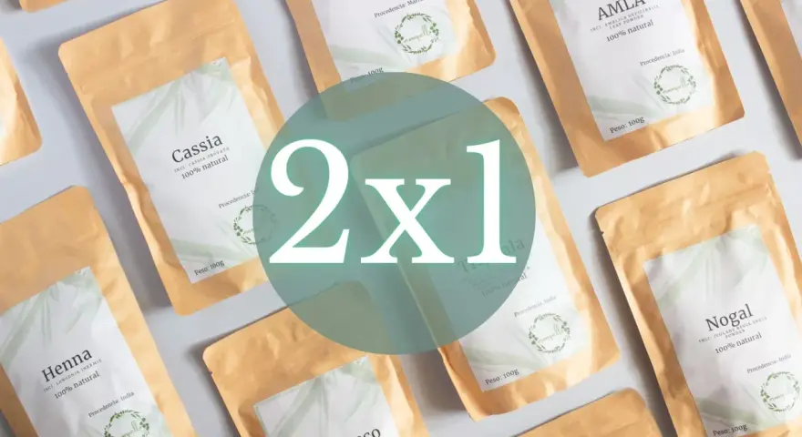 Oferta 2x1 en plantas ayurvedicas. Bolsas de Henna, Cassia, Amla y Nogal, 100% naturales.