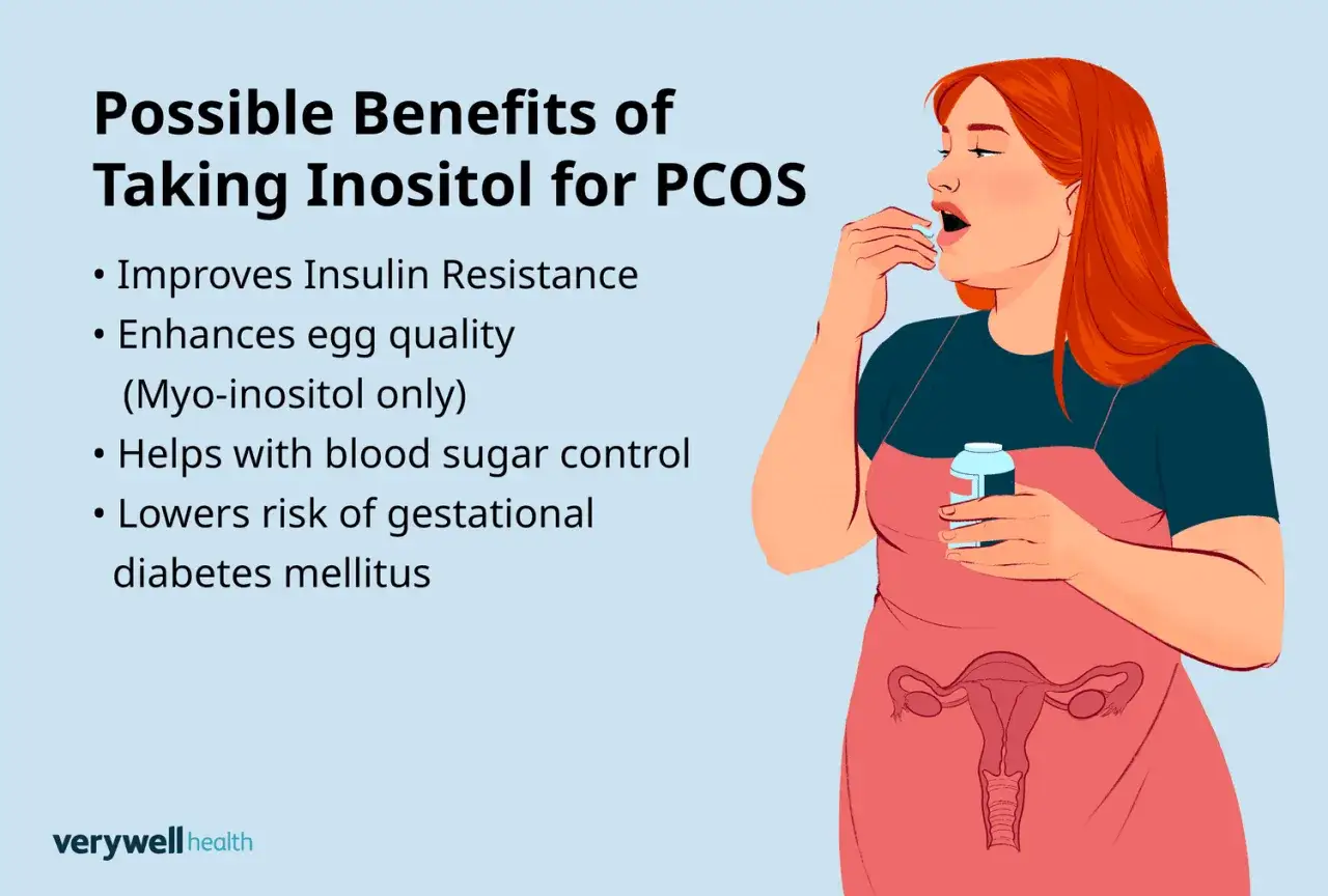 Mujer toma pastilla. El myo inositol para que sirve: mejora resistencia a insulina, calidad de óvulos, control de azúcar y reduce riesgo de diabetes gestacional.