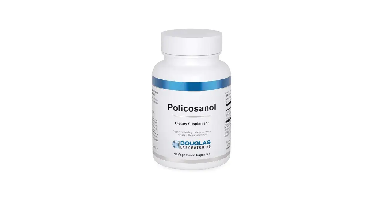 Bote de Policosanol de Douglas Laboratories. Este suplemento dietético sirve para mantener niveles saludables de colesterol.