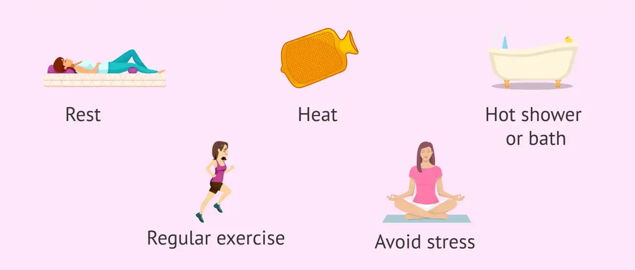 Consejos para aliviar el dolor de regla: descanso, calor, ducha caliente, ejercicio y evitar el estr&eacute;s.