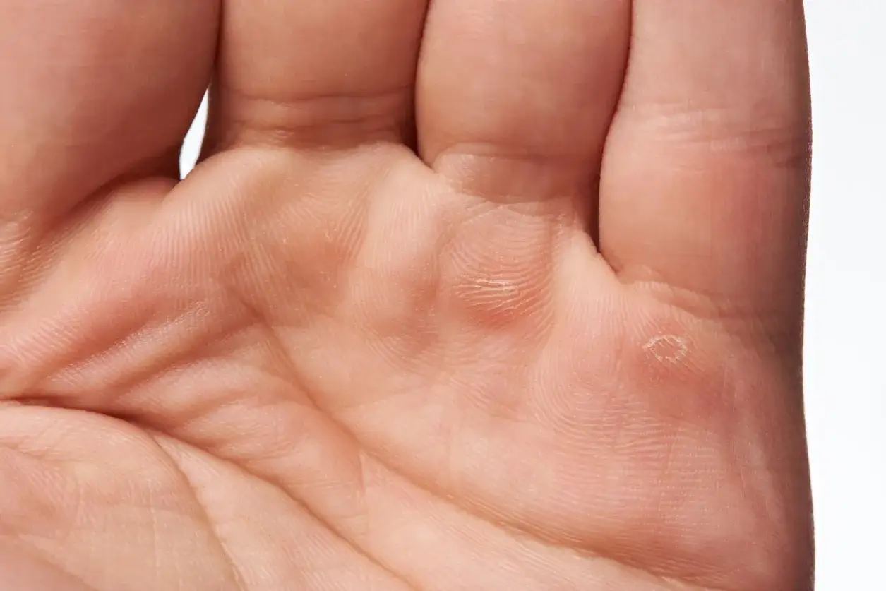 Primer plano de una mano mostrando callosidades, evidencia de trabajo duro o actividad física.